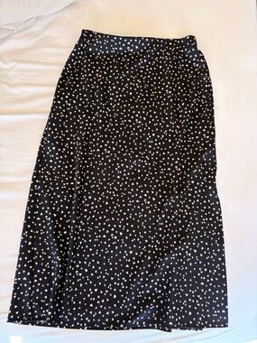 a new day Black Midi Skirt with White Heart Print